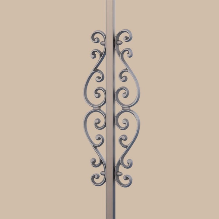 Double scroll casting spindle accessory in aluminum for spiral staircase