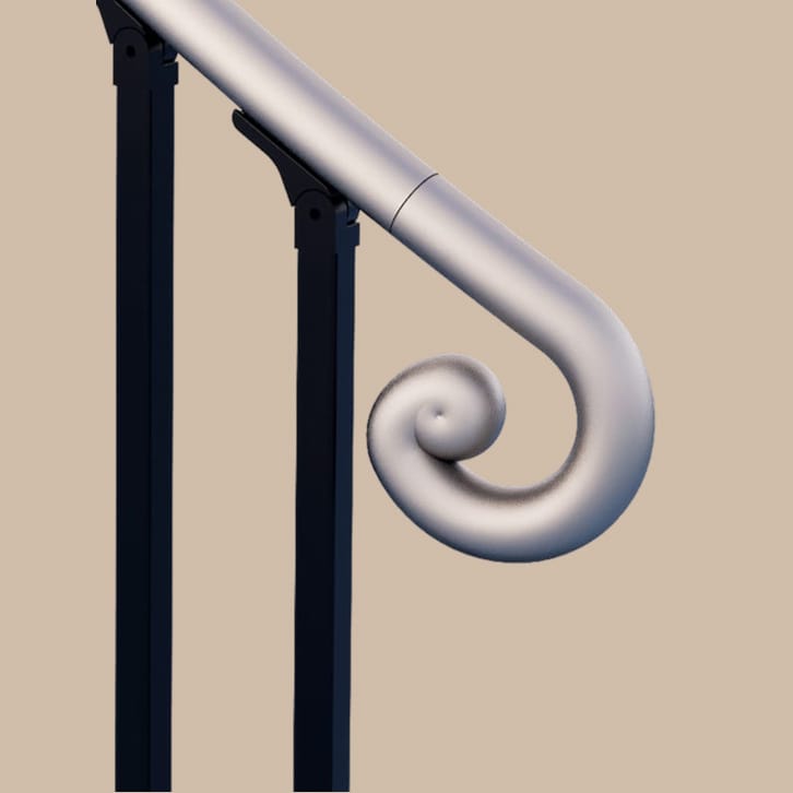 Scroll end handrail accessory in aluminum for spiral staircase