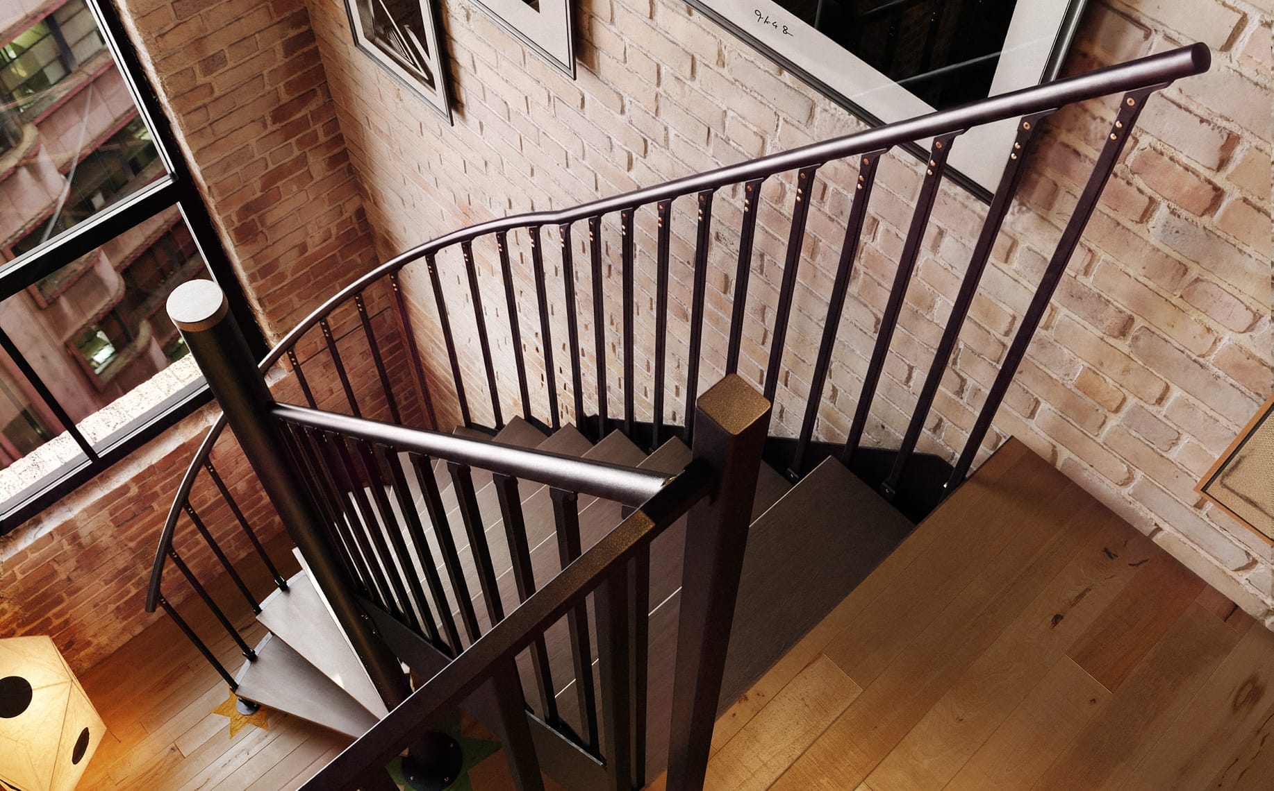 Overhead view of a combination staircase