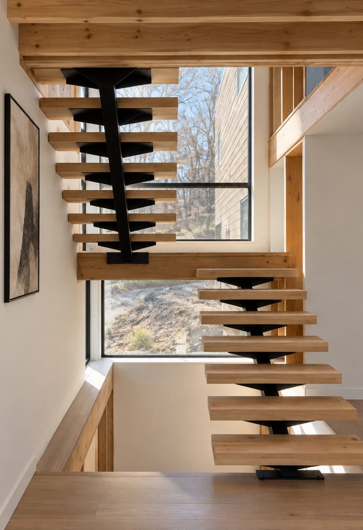 Indoor floating staircase tile linking to the indoor floating range