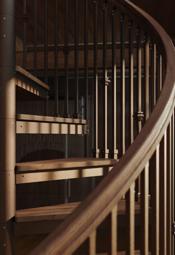 Indoor spiral staircase tile linking to the indoor spiral range