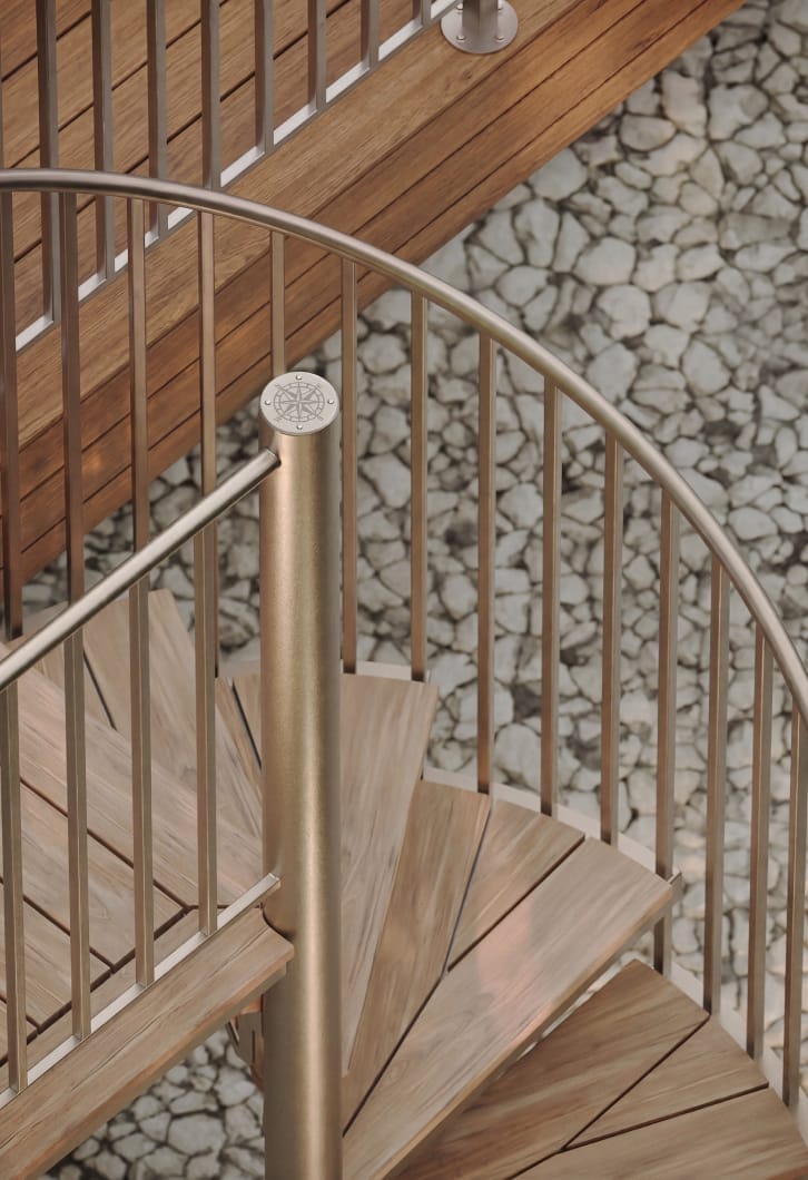 Outdoor spiral staircase tile linking to the outdoor spiral range