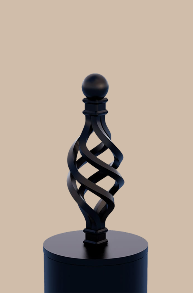 Basket cap finial for spiral staircase center pole