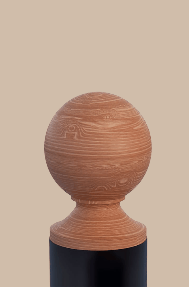 Wood ball cap for spiral staircase center pole