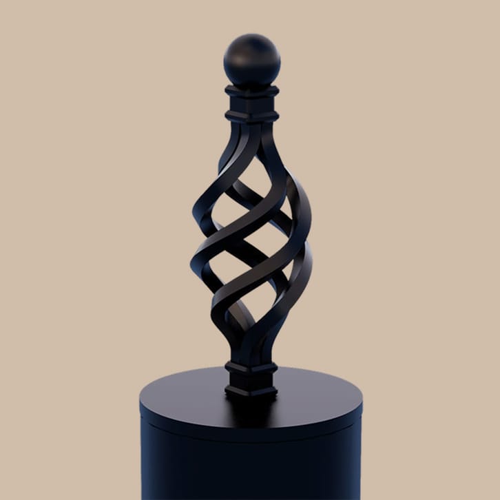 Basket center pole cap in steel for spiral staircase