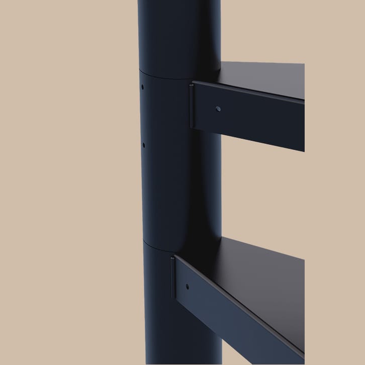 Continuous collar sleeves in steel for spiral staircase